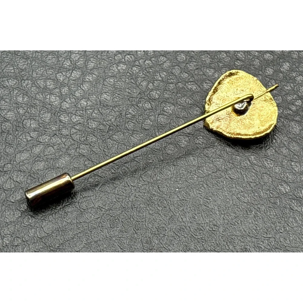 Vintage Gold Tone Leaf Stick Pin Brooch Textured Design